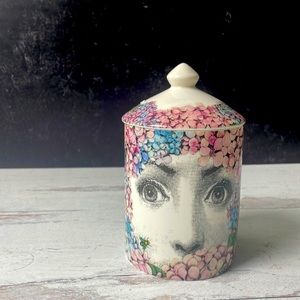 Designer inspired Candle Jar - Fornasetti inspired Face Jar / Vase with Lid